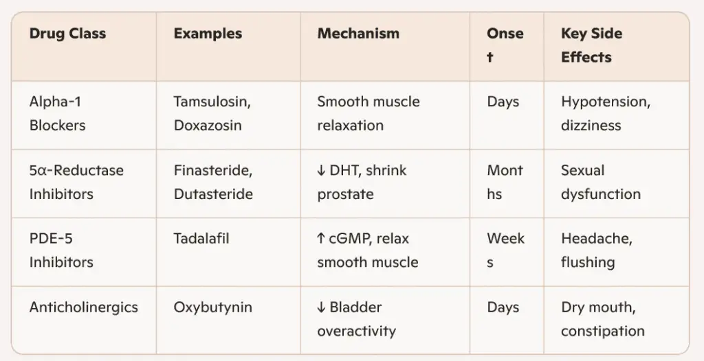 Benign Prostatic Hyperplasia (BPH) drug classes